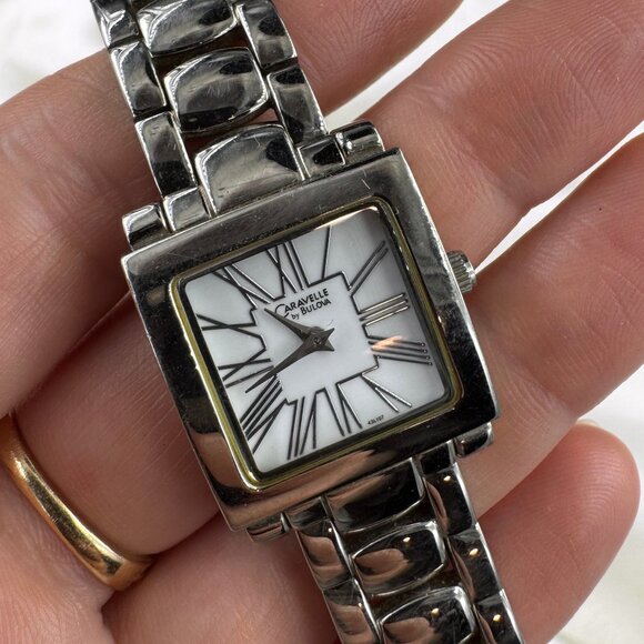 Caravelle by Bulova Tank Watch, Y2K Silver Tone Bracelet Watch - Picture 3 of 7